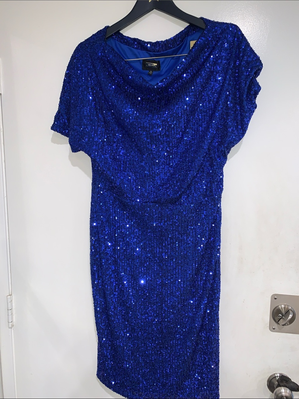 Alexia Admor Cobalt Sequin Midi Dress with Cowl Neck